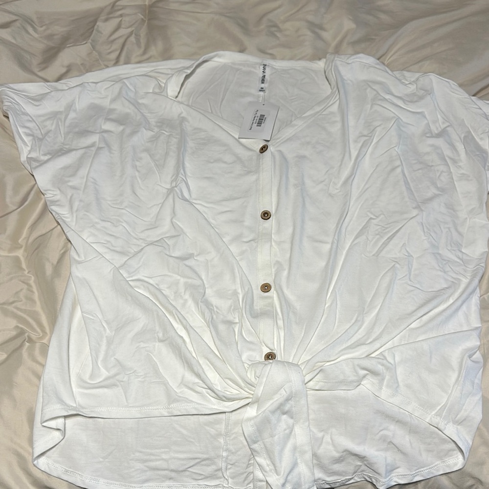White Button-Down Tie-Front Top2X